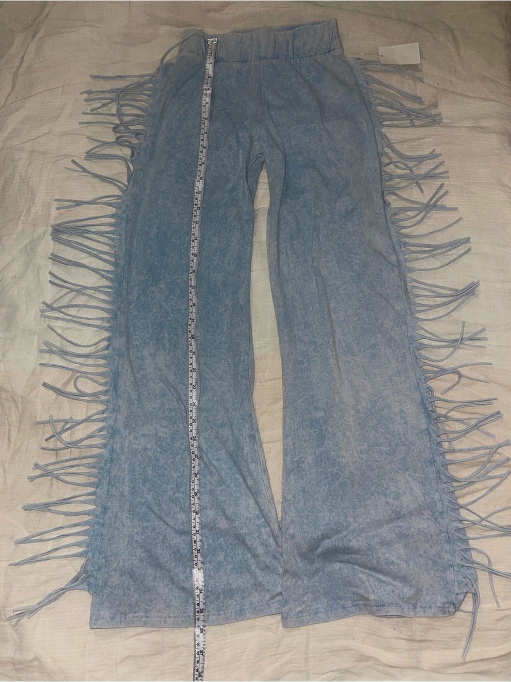 Fringe-Side Light Blue Wide-Leg Women's Flared Leggings